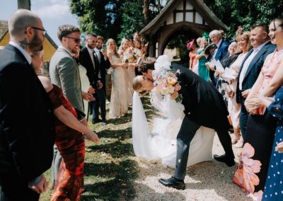 Confetti throw Owlpen Manor church wedding